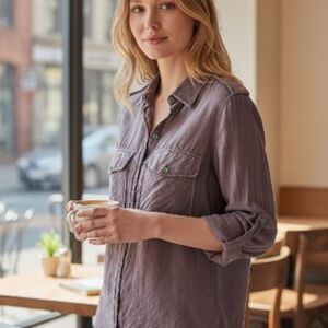 Zadig & Voltaire Love Punk Grey Button Down Shirt Size Small